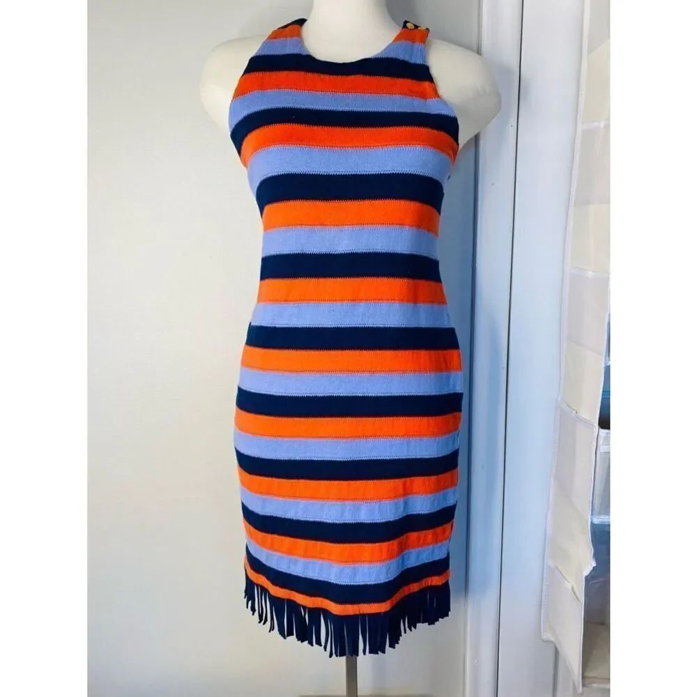 🛍️ Tory Burch Striped Knit Tank Dress in Coral, Light Blue & Navy. Size Medium. - Picture 3 of 14